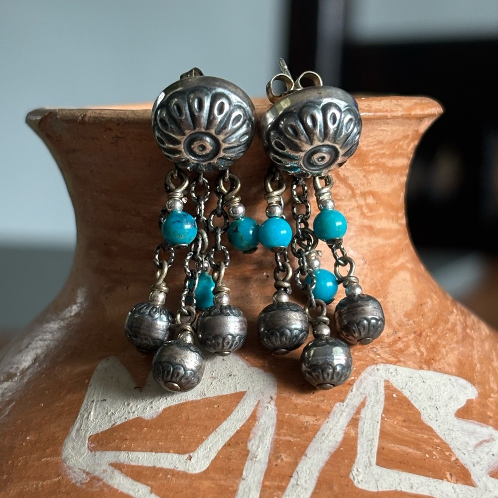 Carolyn Pollack Silver and Blue Southwestern Earrings sterling silver dangles
